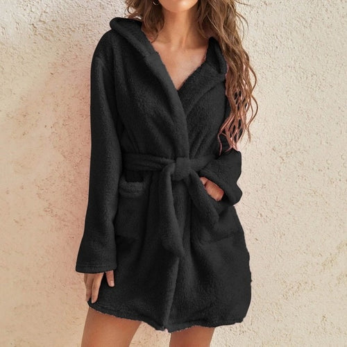 Load image into Gallery viewer, Women Hooded Fleece Bathrobe
