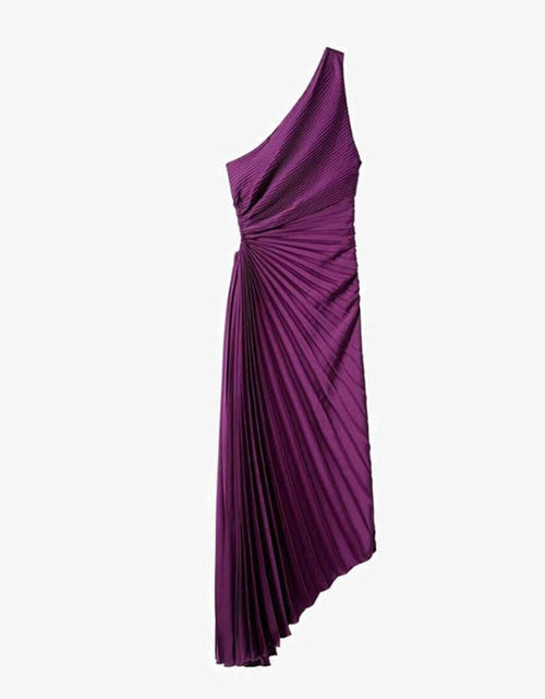 Load image into Gallery viewer, One Shoulder Pleated Maxi Dress
