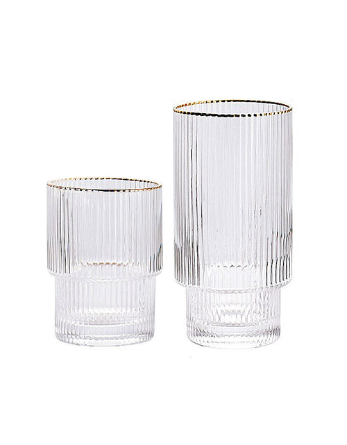 Load image into Gallery viewer, Stackable Gold Rim Ripple Drinking Glass
