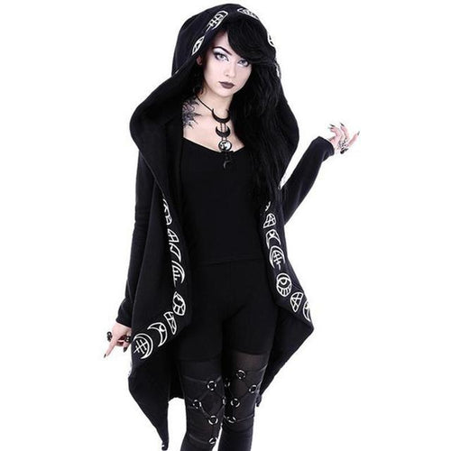 Load image into Gallery viewer, Gothic Punk Black Long Women Hoodies
