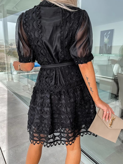 Load image into Gallery viewer, Patchwork Lace Elegant Mini Dress
