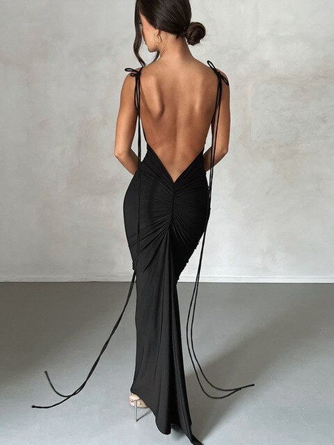 Load image into Gallery viewer, Backless Wrap Hip Long Sling Dress
