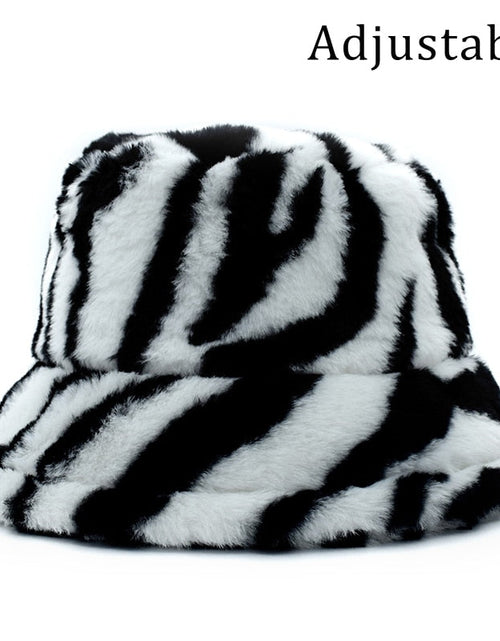 Load image into Gallery viewer, Winter Cow Leopard Faux Fur Fluffy Bucket Hats
