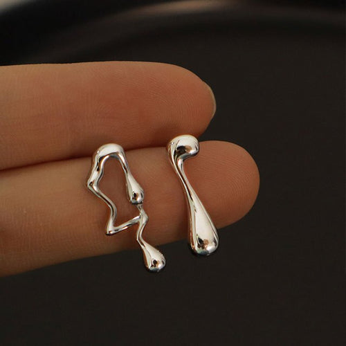 Load image into Gallery viewer, Asymmetrical Liquid Metal Drop Earrings
