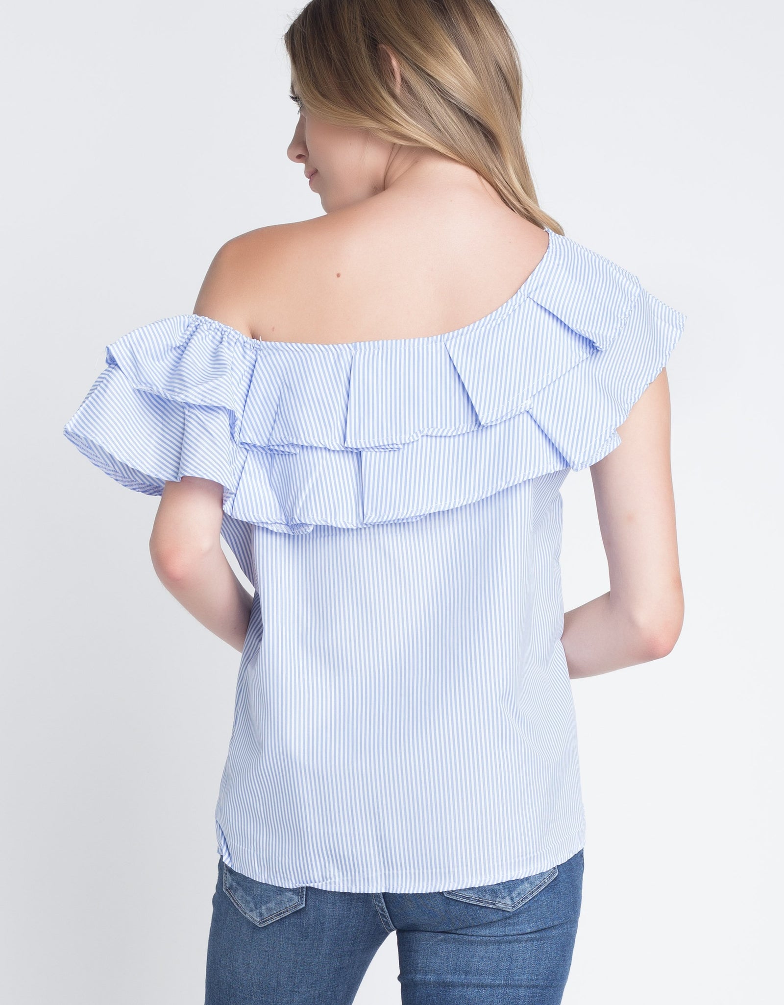 Women's Striped Off Shoulder Ruffle Stripe Blouse