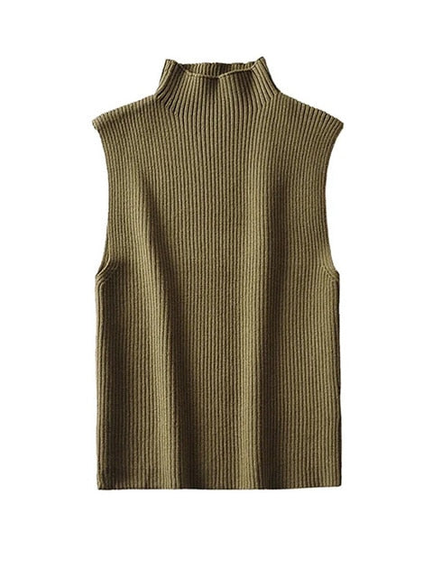 Ribbed Knit High Neck Sleeveless