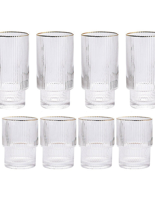 Load image into Gallery viewer, Stackable Gold Rim Ripple Drinking Glass
