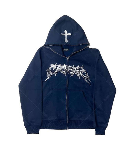 Cross Letter Printing Hooded Sweater