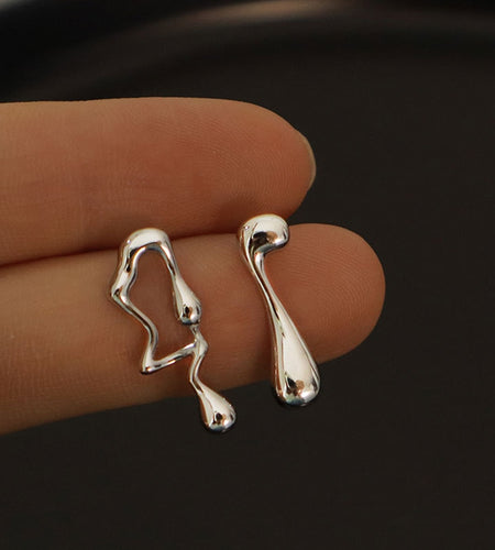 Asymmetrical Liquid Metal Drop Earrings
