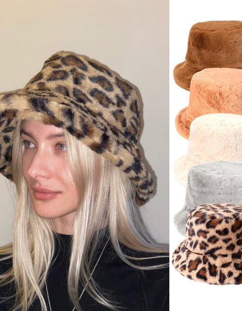 Load image into Gallery viewer, Winter Cow Leopard Faux Fur Fluffy Bucket Hats
