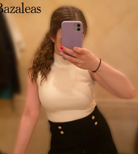 Ribbed Knit High Neck Sleeveless