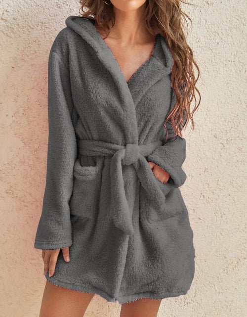 Load image into Gallery viewer, Women Hooded Fleece Bathrobe
