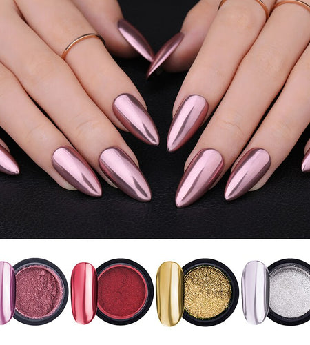 Mirror Nail Art Pigment Powder Nail Glitters Metallic Color Nail Art UV Gel Polishing Rose Gold Silver Decoration