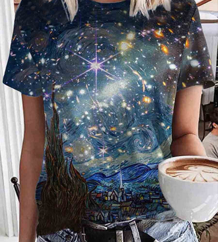 Starry Night Art Print Casual Tee