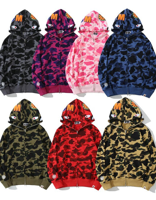 Load image into Gallery viewer, Anime Hoodie Shark Camo Full Zip
