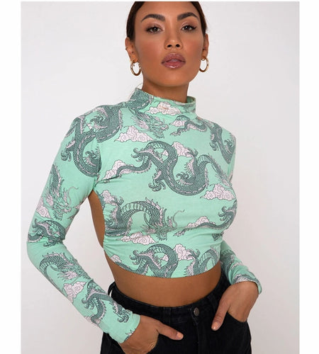 Dragon Printed Women Sexy Crop Top