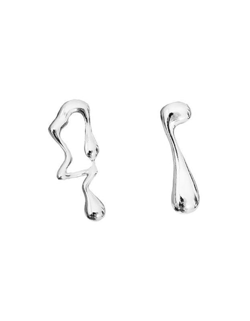 Load image into Gallery viewer, Asymmetrical Liquid Metal Drop Earrings
