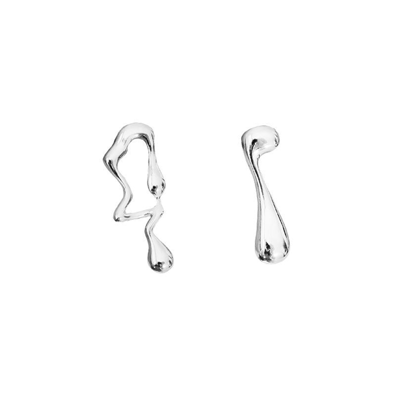 Asymmetrical Liquid Metal Drop Earrings