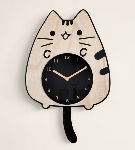 3D Wooden Cartoon Cats Wall Clock