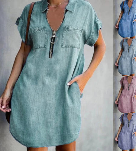Denim Dress With Zip Closure