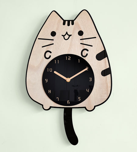 3D Wooden Cartoon Cats Wall Clock
