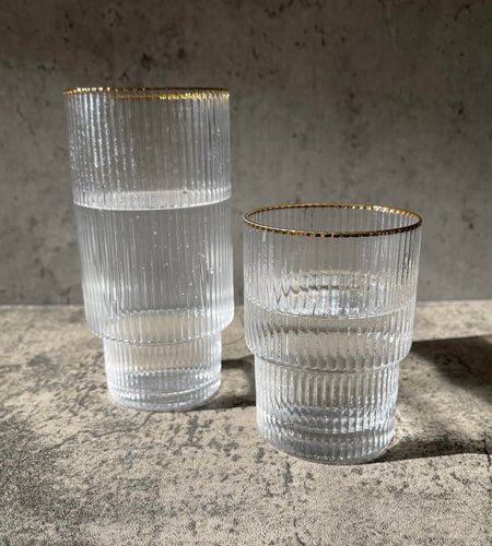 Stackable Gold Rim Ripple Drinking Glass