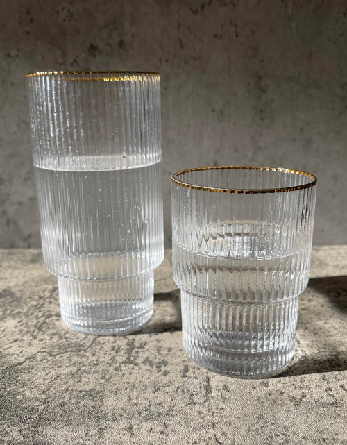 Load image into Gallery viewer, Stackable Gold Rim Ripple Drinking Glass
