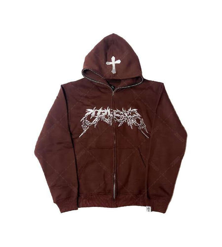 Cross Letter Printing Hooded Sweater