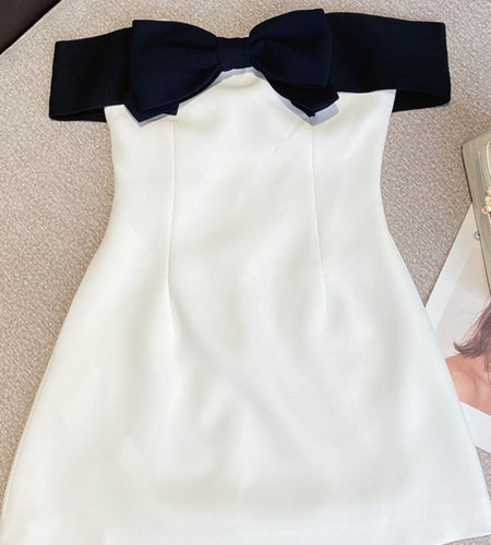 Black Bow Strapless Short Dress