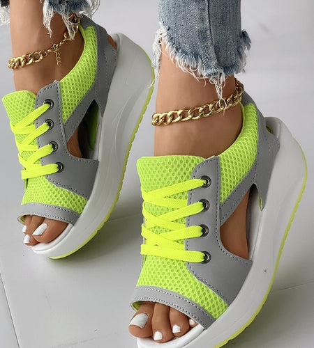 Cutout Lace-up Muffin Sandals