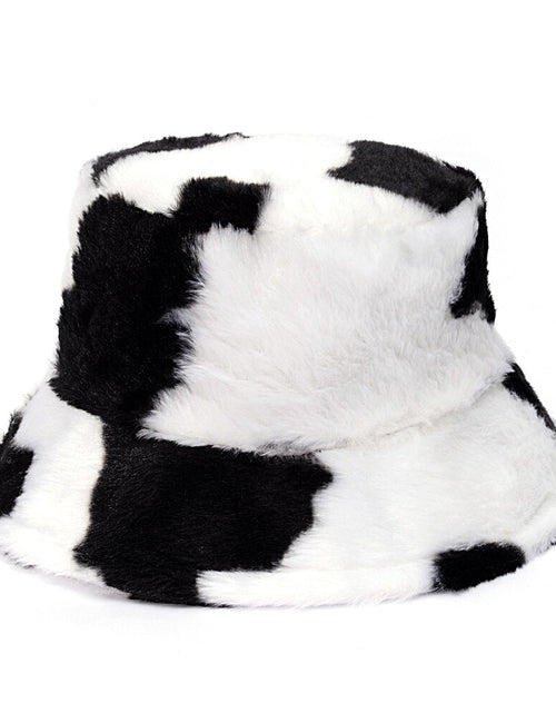 Load image into Gallery viewer, Winter Cow Leopard Faux Fur Fluffy Bucket Hats
