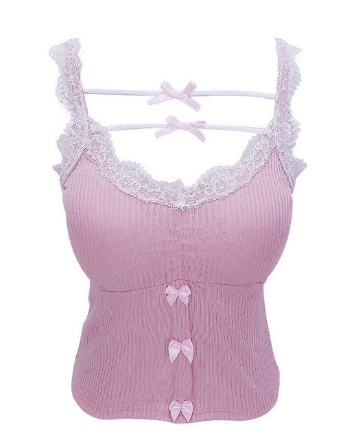 Load image into Gallery viewer, Lace Trim Pink Crop Top
