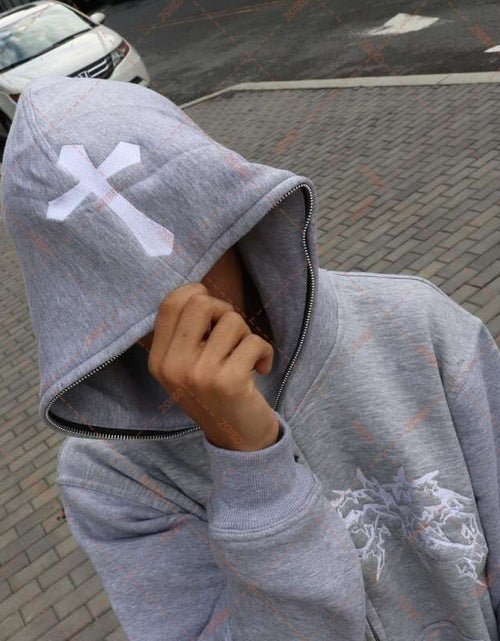 Load image into Gallery viewer, Cross Letter Printing Hooded Sweater
