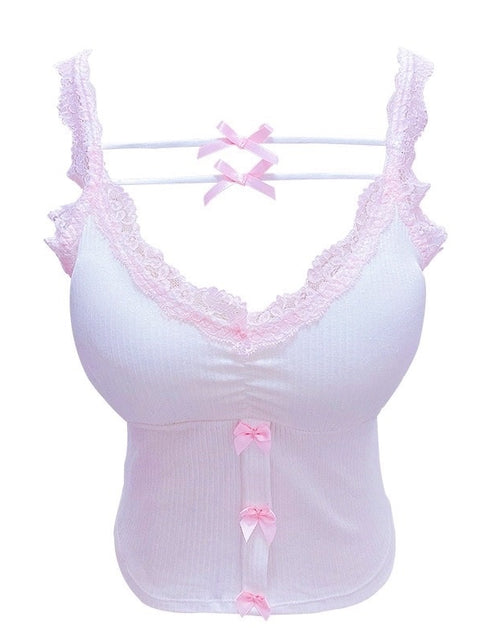 Load image into Gallery viewer, Lace Trim Pink Crop Top
