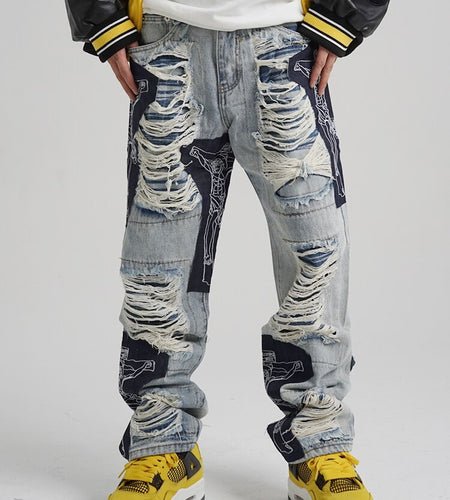 Men's Ripped Tassel Jeans