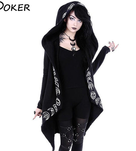Gothic Punk Black Long Women Hoodies
