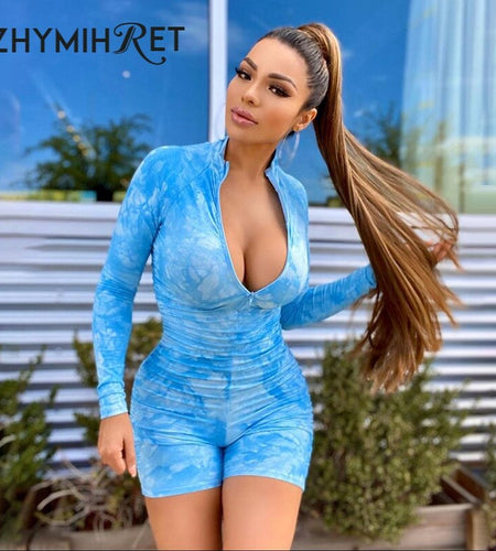 Sexy Tie Dye Ruched Bodysuit