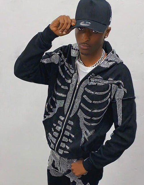 Load image into Gallery viewer, Gothic Rhinestone Skeleton Hoodie
