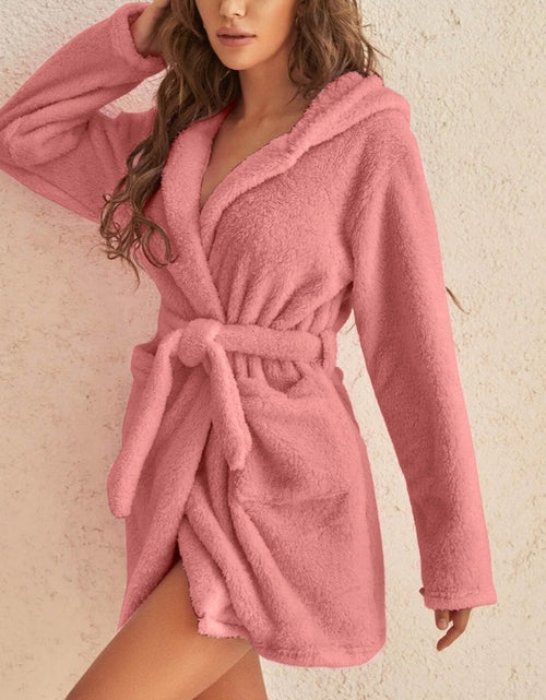 Load image into Gallery viewer, Women Hooded Fleece Bathrobe
