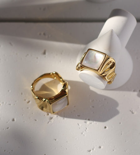 White Shell Square Ring