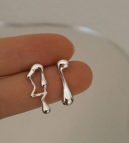 Asymmetrical Liquid Metal Drop Earrings
