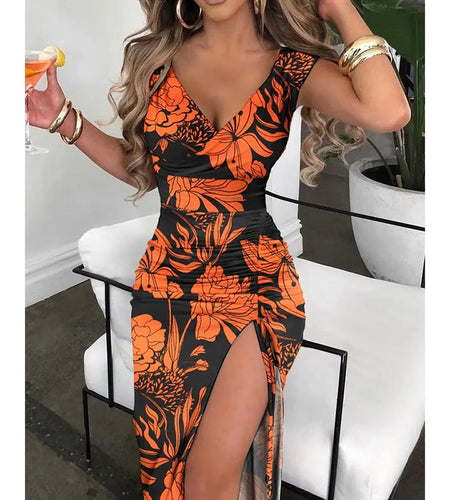 Summer V-Neck Vintage Flower Print Dress