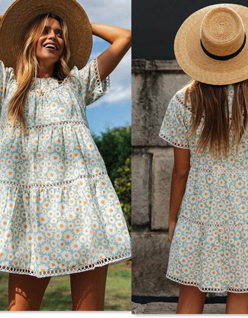 Load image into Gallery viewer, Short Sleeve Summer Floral Dress
