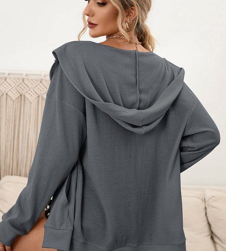 Zip Up Waffle Knit Hoodie