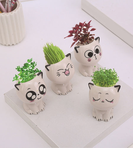 Mini Cat Shaped Cartoon Ceramic Flowerpot
