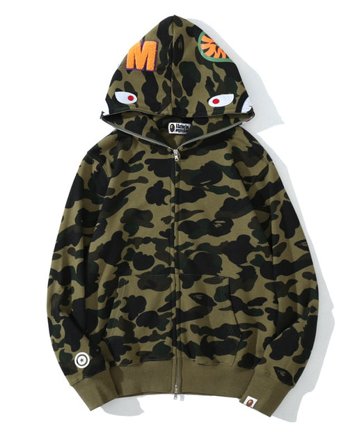 Load image into Gallery viewer, Anime Hoodie Shark Camo Full Zip
