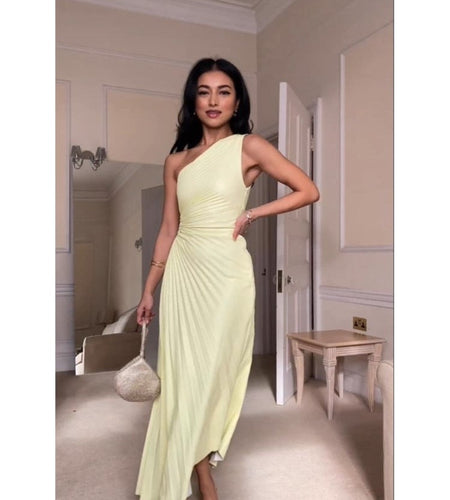 One Shoulder Pleated Maxi Dress