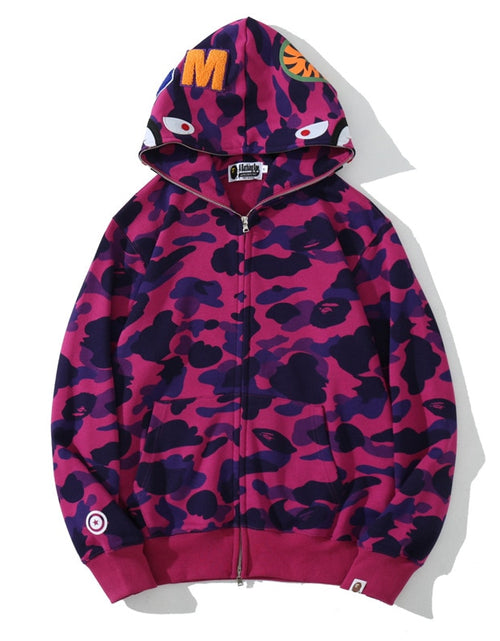 Load image into Gallery viewer, Anime Hoodie Shark Camo Full Zip
