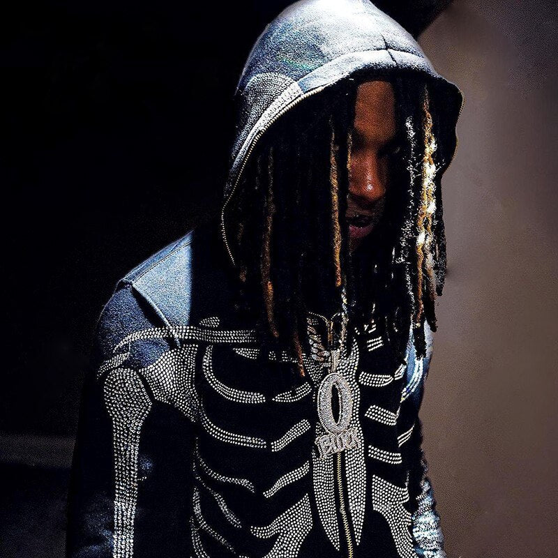 Gothic Rhinestone Skeleton Hoodie