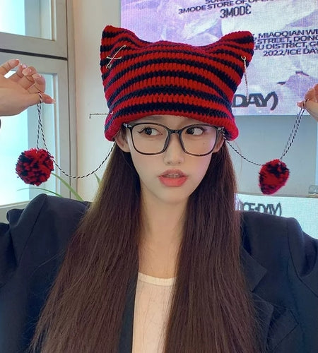 Striped Knitted Wool Winter Beanie